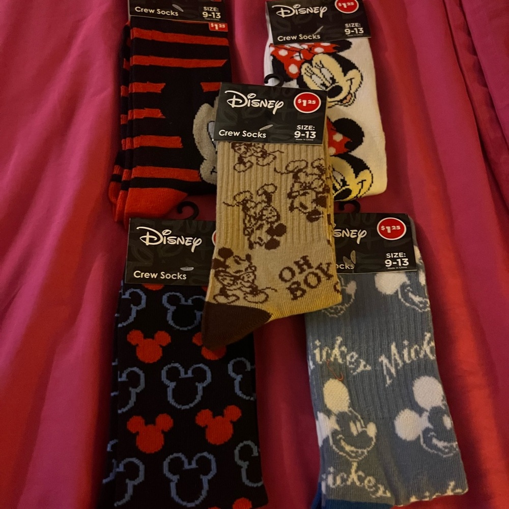Disney Mickey Mouse Crew Socks Collection - Red, Black, Cream, Blue